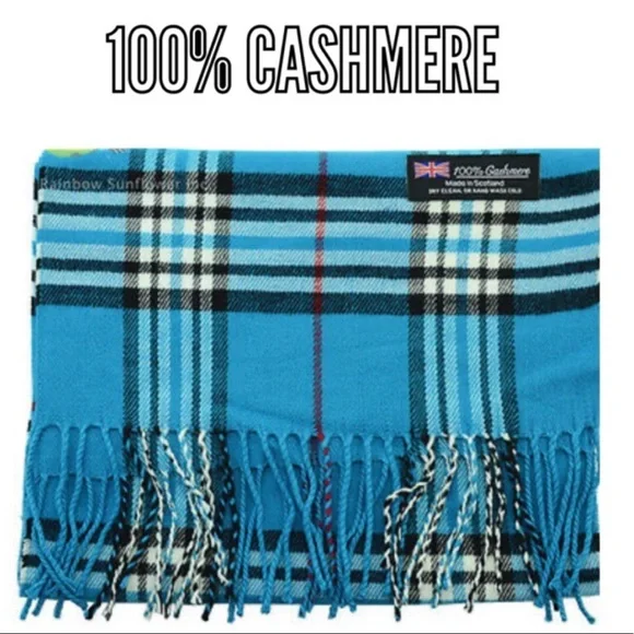 New Cashmere Scarf. Blue Plaid - Picture 1 of 1